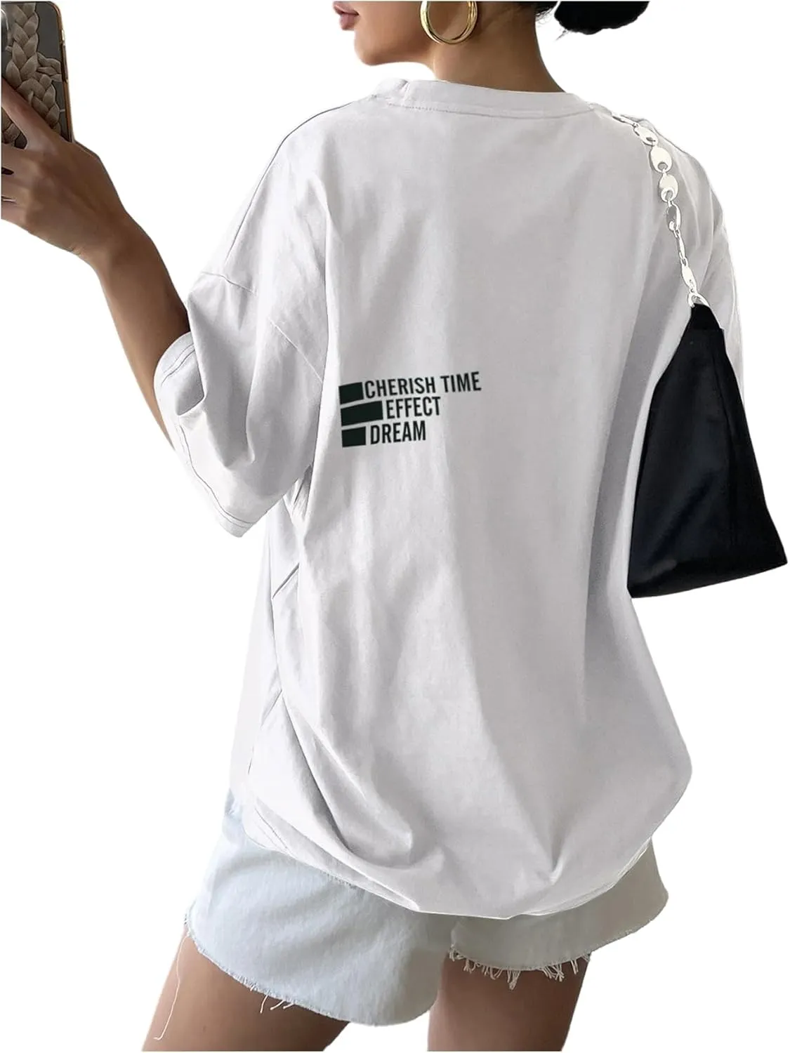 SweatyRocks Women's Summer Tops Oversized Letter Graphic Tees Short Sleeve Crew Neck T-Shirt