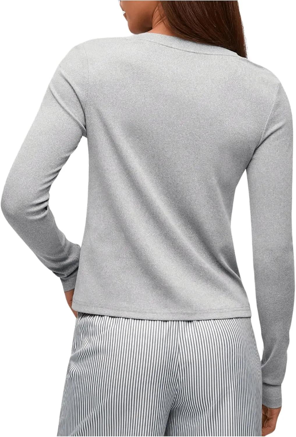 SweatyRocks Women's V Neck Long Sleeve Button Down Tops Casual Slim Fit Solid Shirts