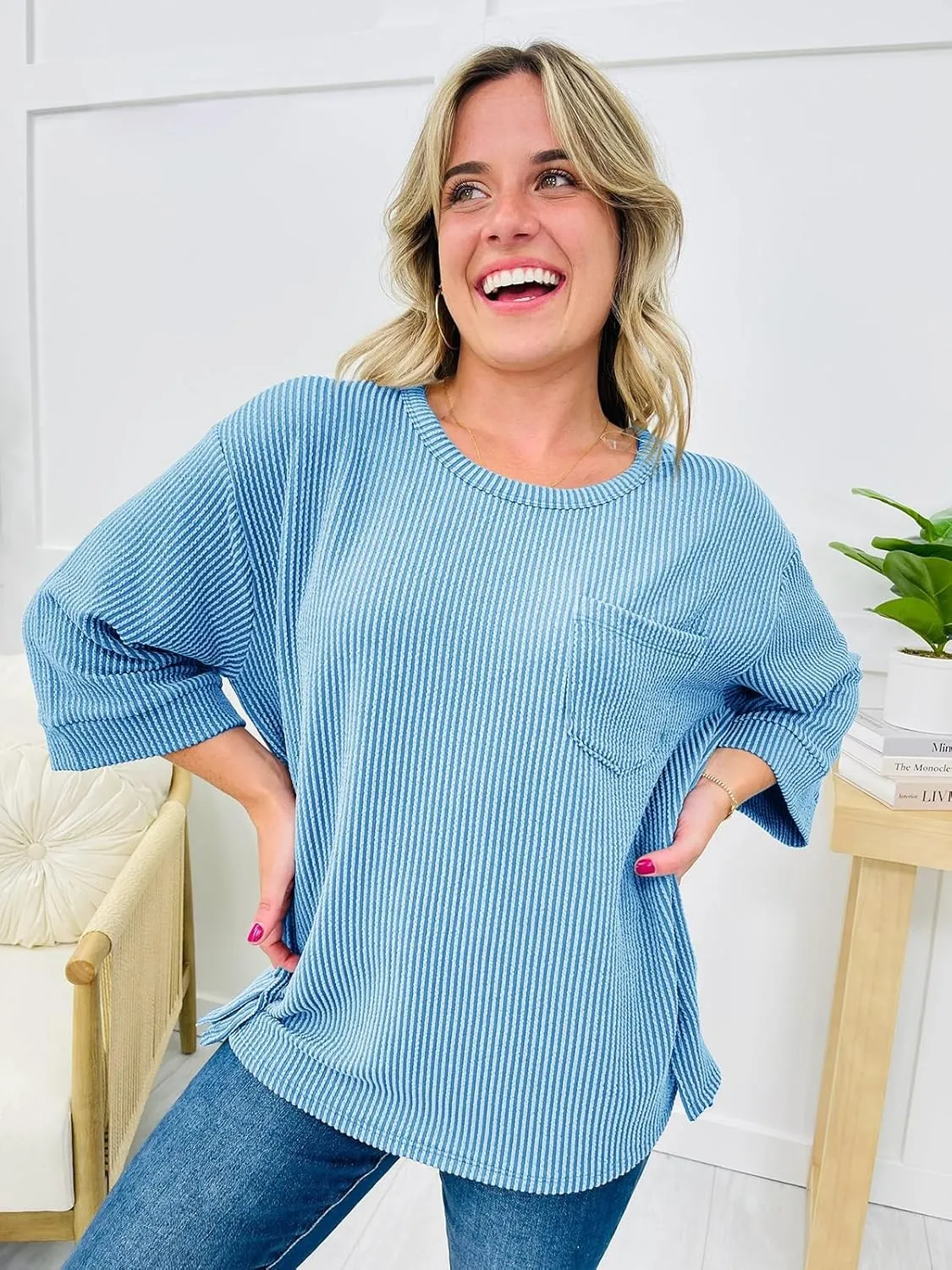 Tankaneo Womens Oversized 3/4 Bell Sleeve Tops Summer Casual Textured Knit T-Shirts Loose Fit Crewneck Blouse Tees Shirts