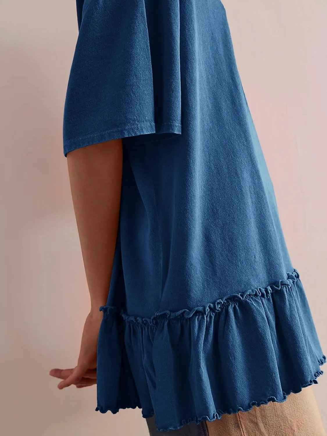 Tankaneo Womens Peplum Oversized Tshirt Summer Casual Pleated Shirt Dress Crew Neck Flowy Beach Tunic Tops