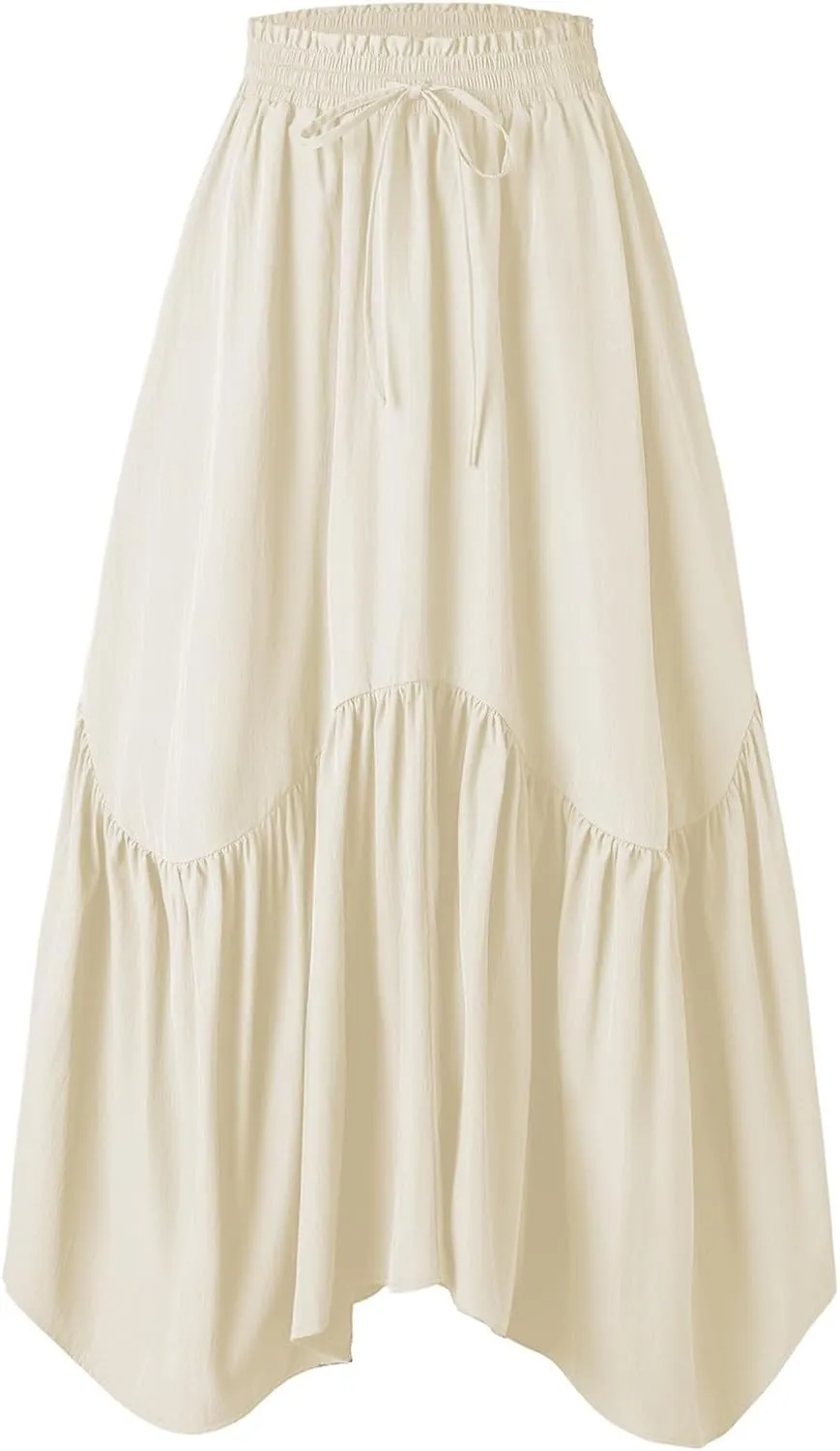 Tiered Maxi Skirts for Women Flowy Swing Elastic High Waisted Skirts Irregular Ruffle Hem Pleated Skirt with Pockets