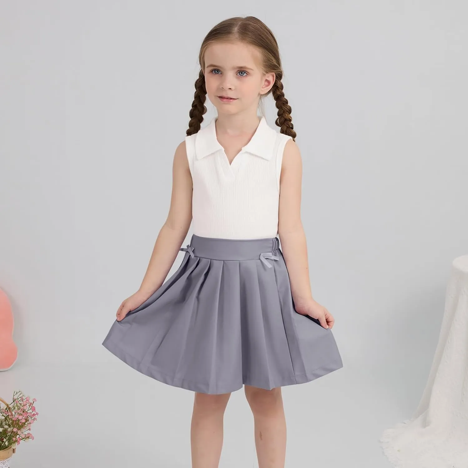 Toddler Girls Athletic Dress Golf Tennis Dress Outfit Sleeveless Golf Shirt and Tennis Skirt 2-7Y