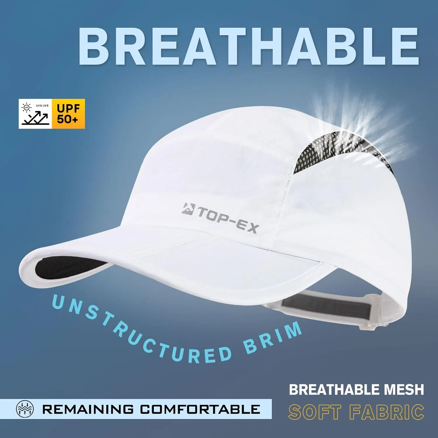 TOP-EX Oversized XL XXL Foldable Reflective Unstructured Design Running Breathable Cooling Quick Dry Baseball Caps
