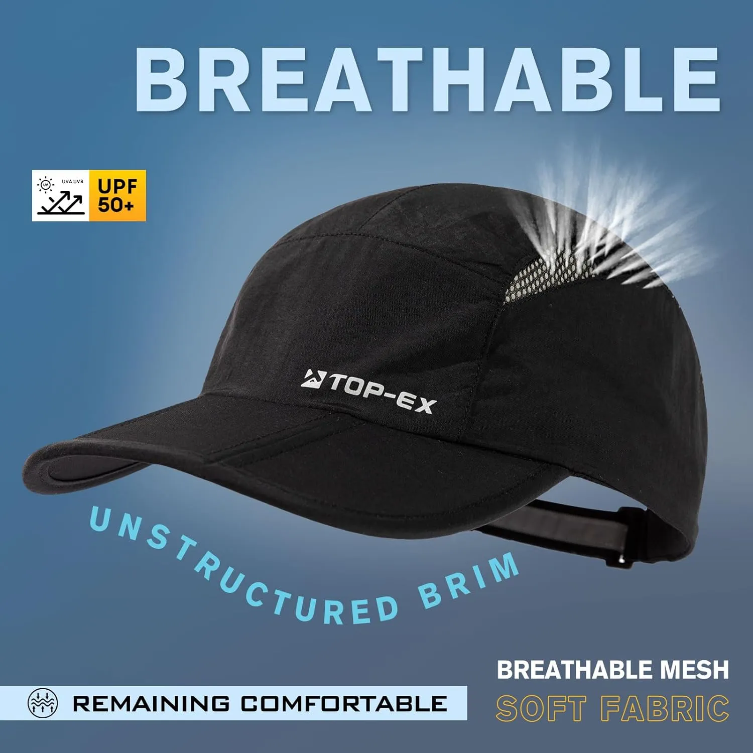 TOP-EX Oversized XL XXL Foldable Reflective Unstructured Design Running Breathable Cooling Quick Dry Baseball Caps