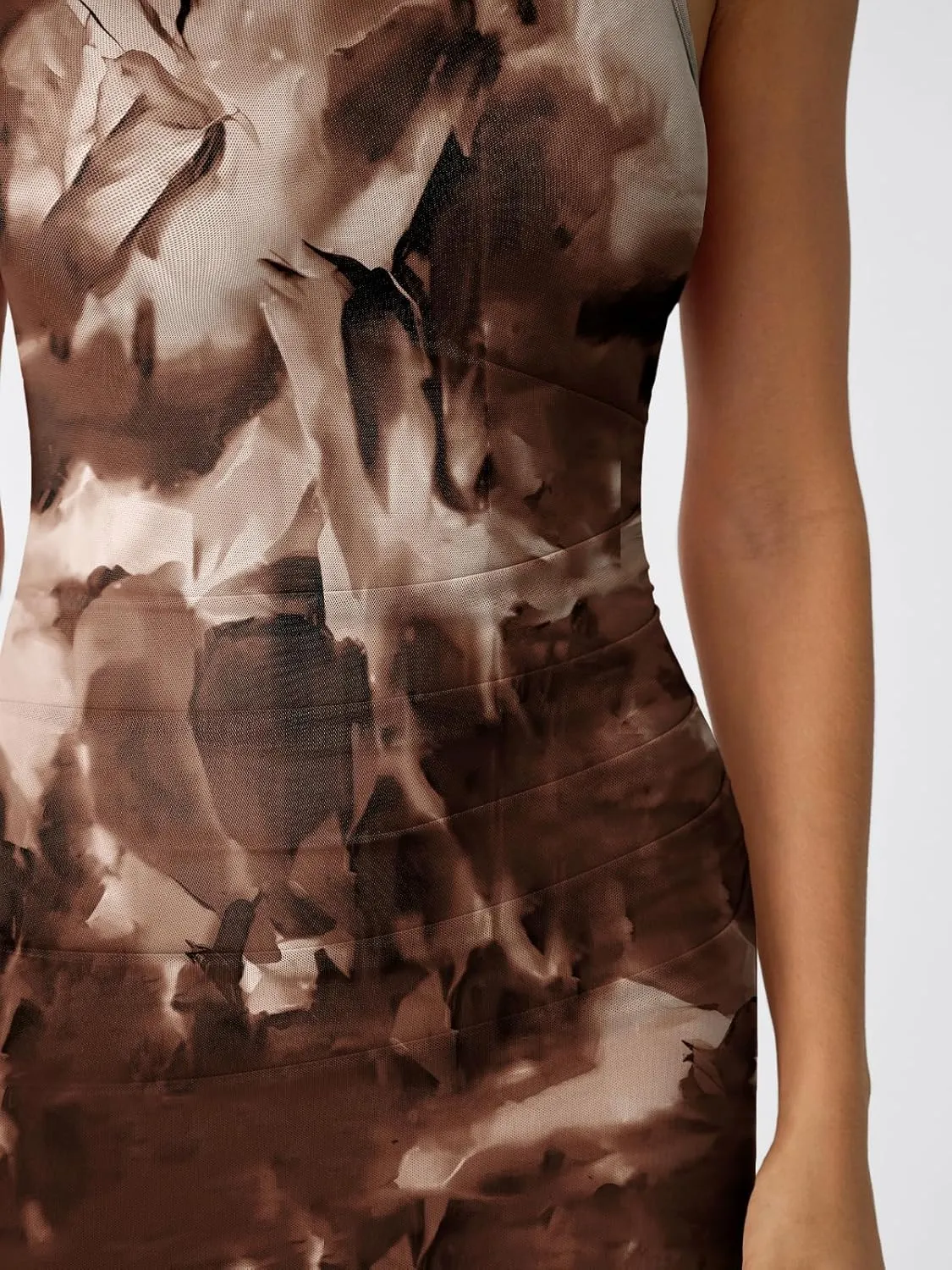 Trendy Queen Bodycon Maxi Dress Womens Sleeveless Floral Print Fitted Party Club Ruched Dresses with Side Slit