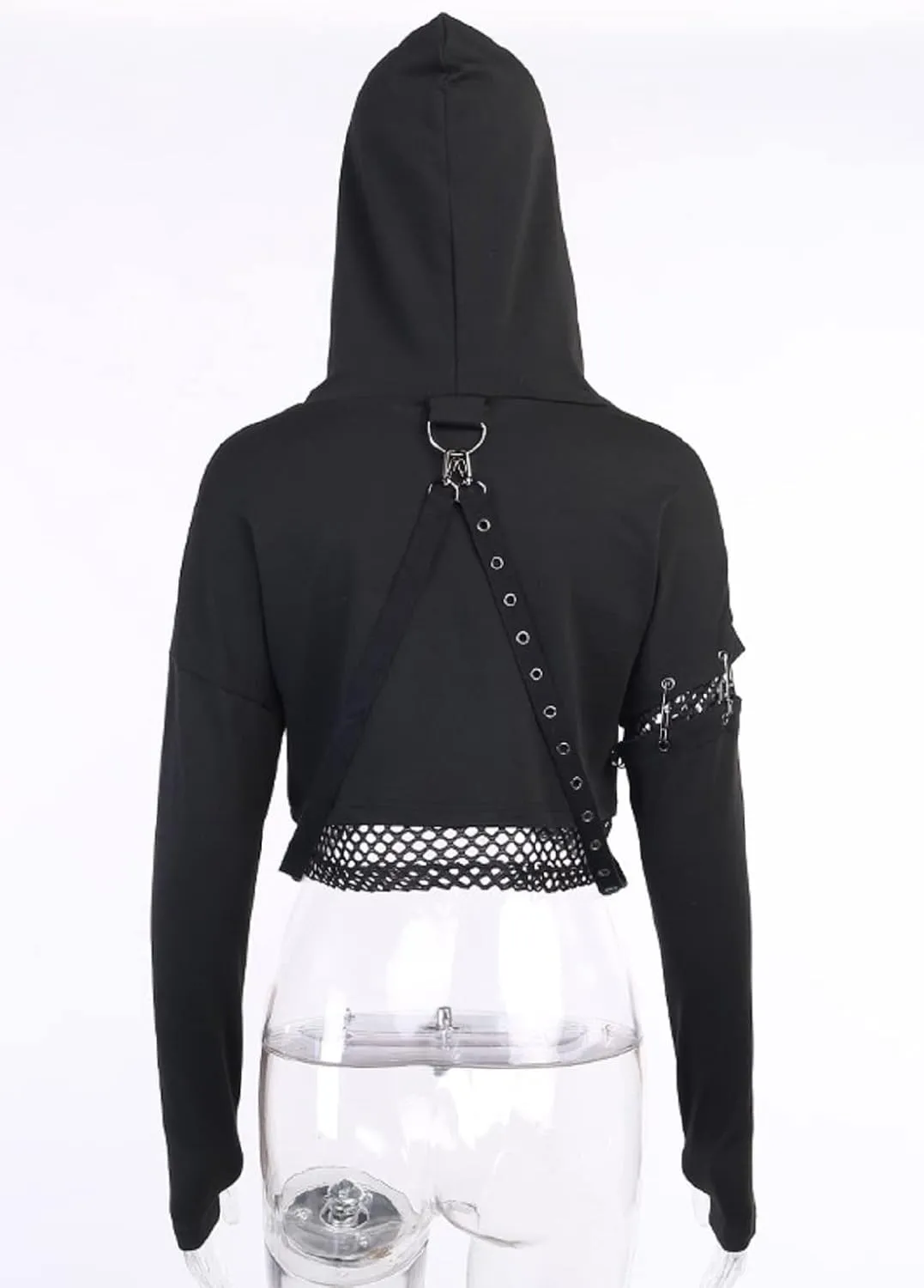 TSMNZMU Womens Gothic Crop Hoodie Punk Grunge Long Sleeve Sweatshirt Alt Mall Goth Tops Y2K Emo Mesh Shirt