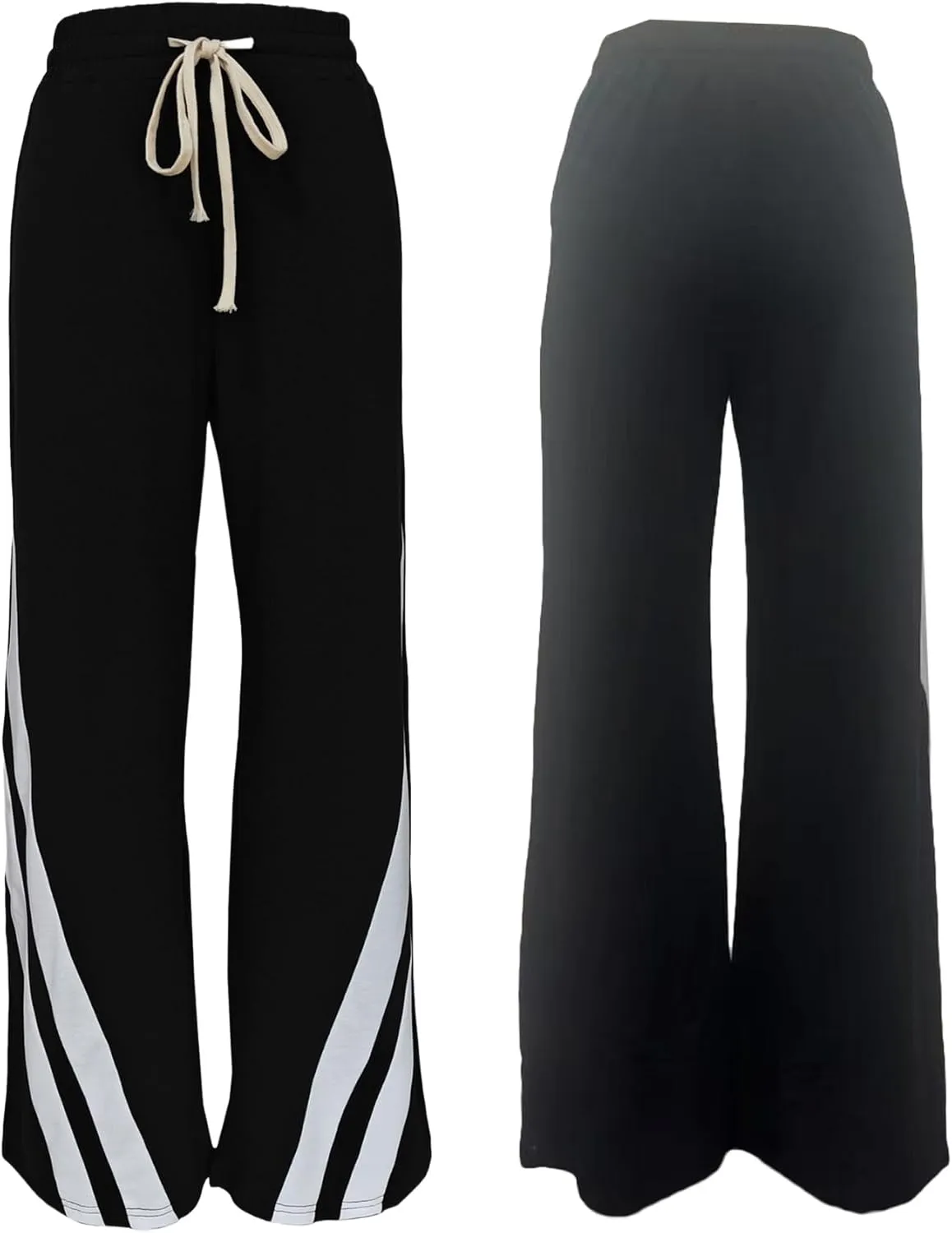 Unybwonn Women High Waist Wide Leg Sweatpants Straight Leg Elastic Waist Pants Casual Striped Pants with Drawstring
