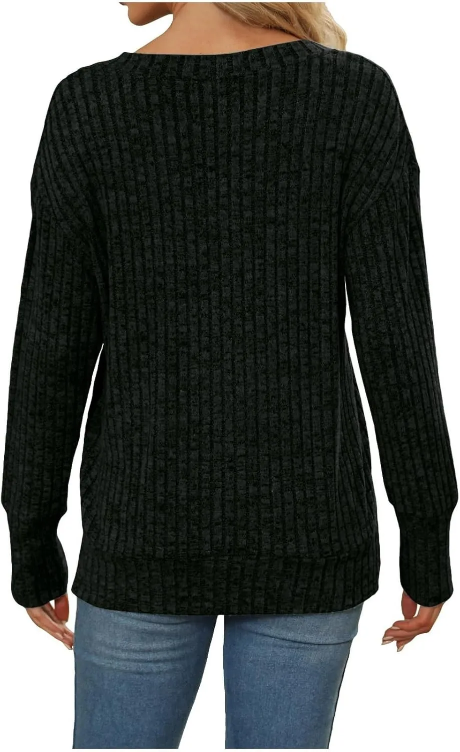 V Neck Long Sleeve Knitted Shirts for Women Casual Spring Fall Tops Lightweight Tunic Sweaters Fashion Clothes 2024