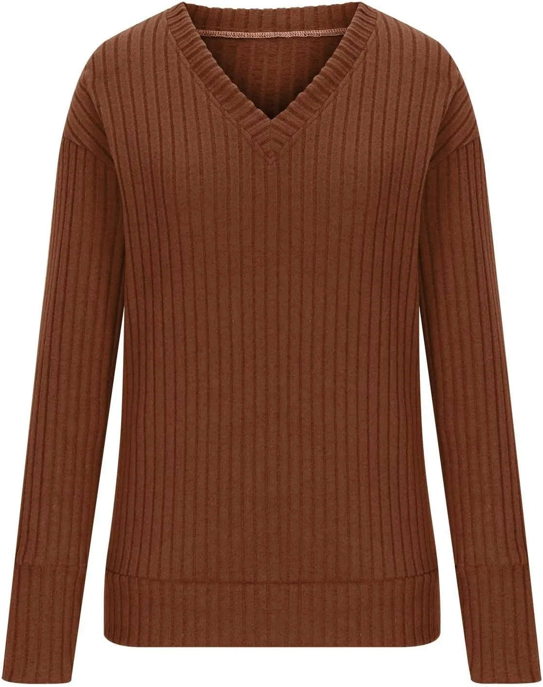 V Neck Long Sleeve Knitted Shirts for Women Casual Spring Fall Tops Lightweight Tunic Sweaters Fashion Clothes 2024