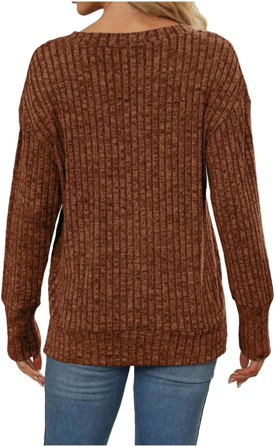 V Neck Long Sleeve Knitted Shirts for Women Casual Spring Fall Tops Lightweight Tunic Sweaters Fashion Clothes 2024