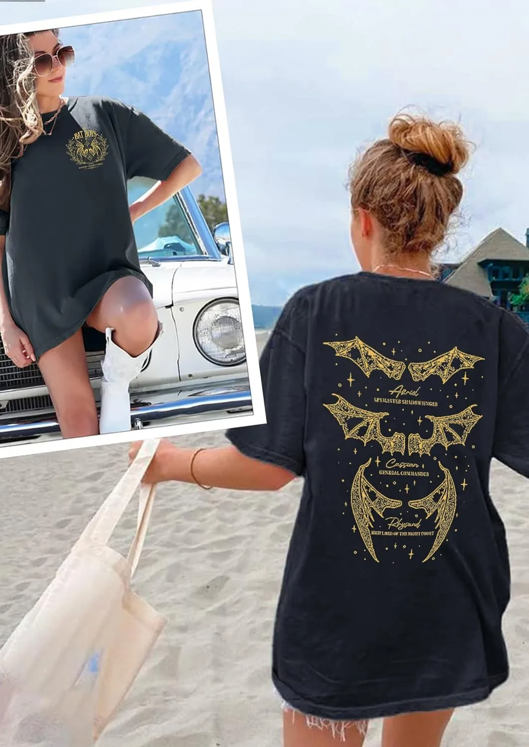 Velari Shirt Women Oversized Vintage Book Tshirt The Night Court T-Shirt Bat Boys Graphic Tee Bat Bookish Book Lover Tops