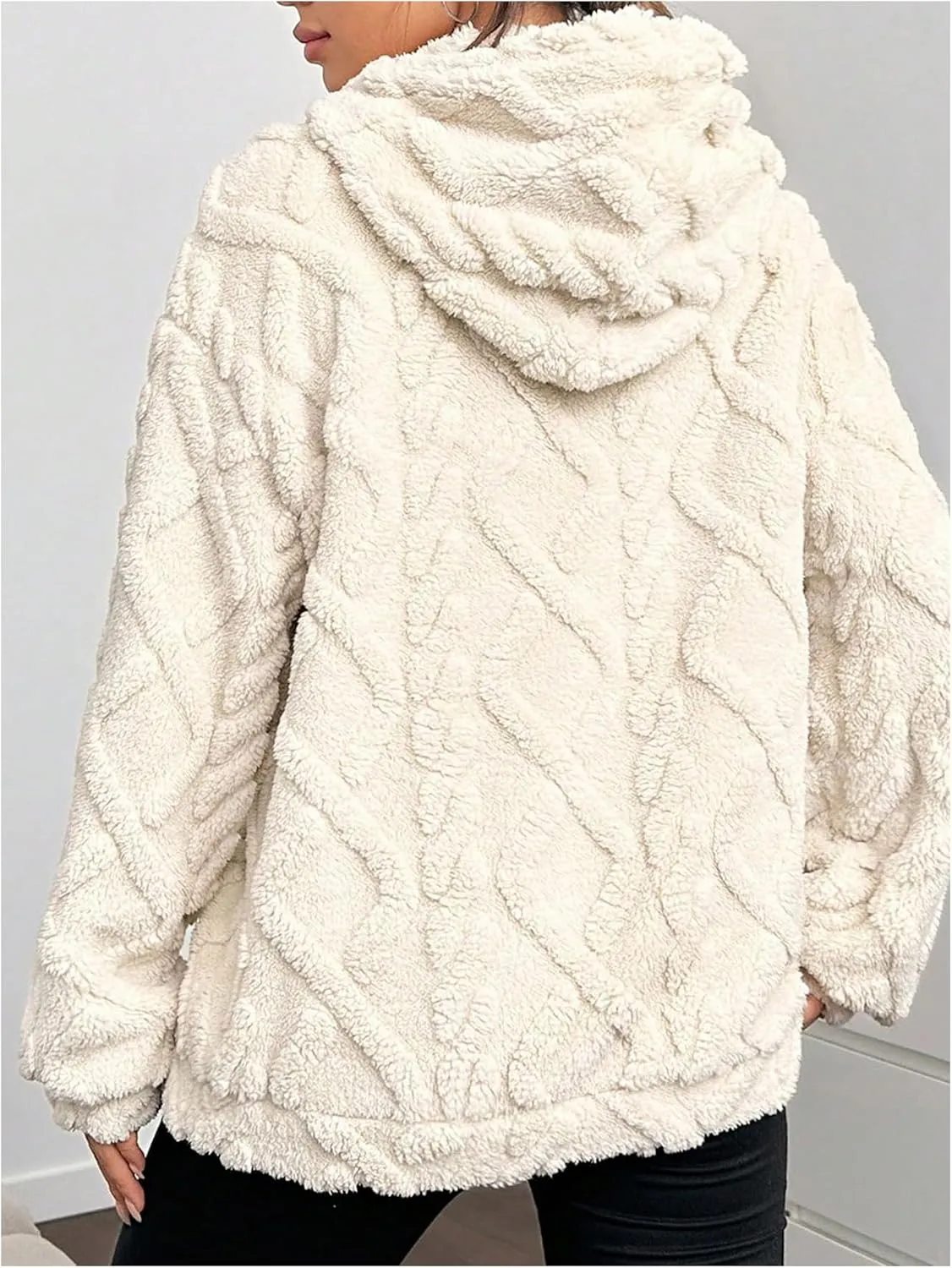 Verdusa Women's Fuzzy Fleece Sherpa Pullover Hoodie Oversized Plaid Letter Print Sweatshirt Long Sleeve Hoodies with Pocket
