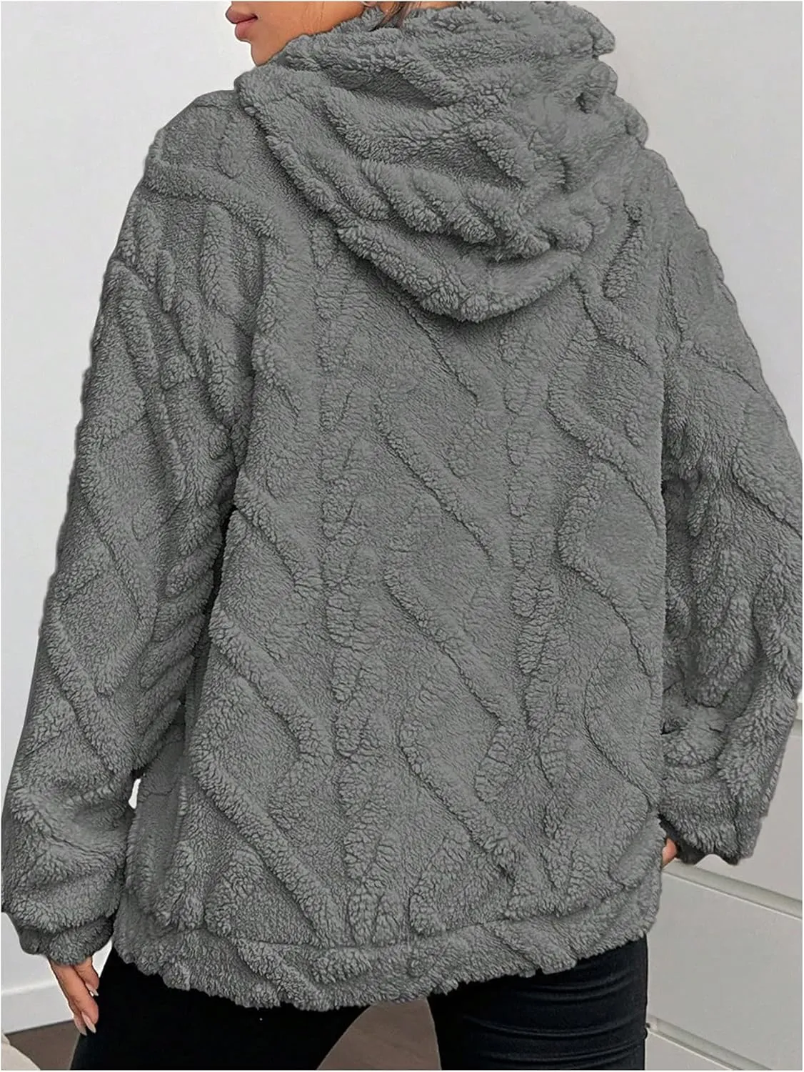 Verdusa Women's Fuzzy Fleece Sherpa Pullover Hoodie Oversized Plaid Letter Print Sweatshirt Long Sleeve Hoodies with Pocket