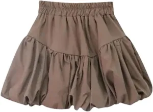 Vintage Brown Mini Skirts High Waist Women Pleated Skirt
