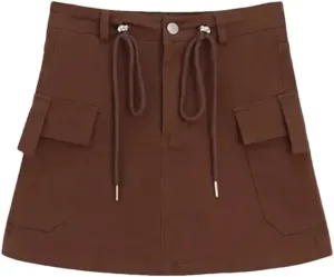 Vintage Brown Mini Skirts High Waist Women Pleated Skirt