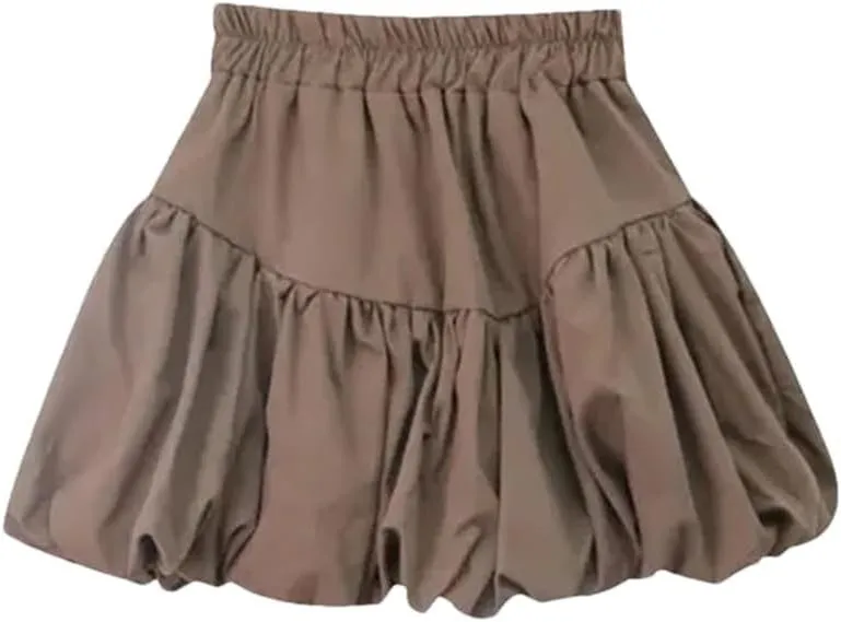 Vintage Brown Mini Skirts High Waist Women Pleated Skirt