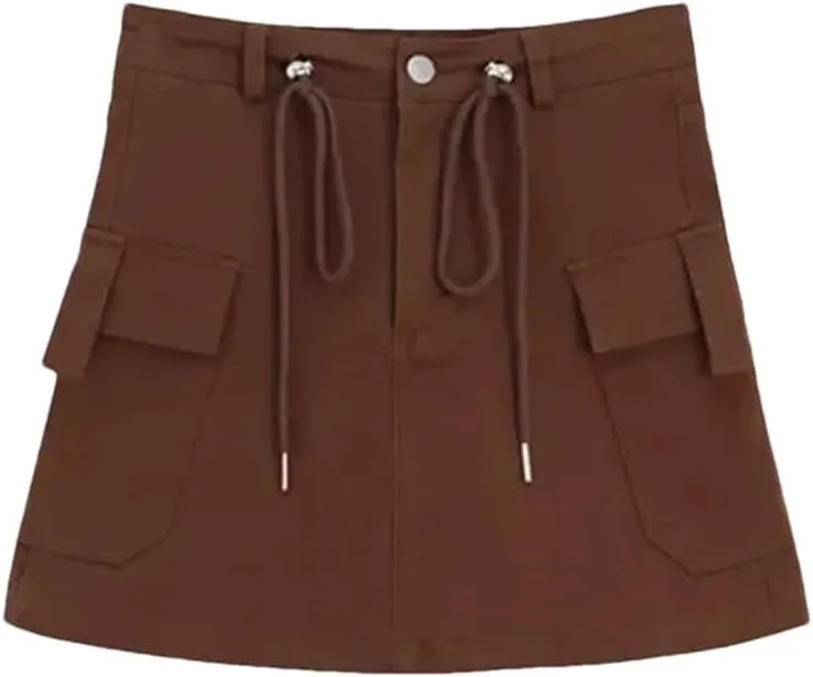 Vintage Brown Mini Skirts High Waist Women Pleated Skirt