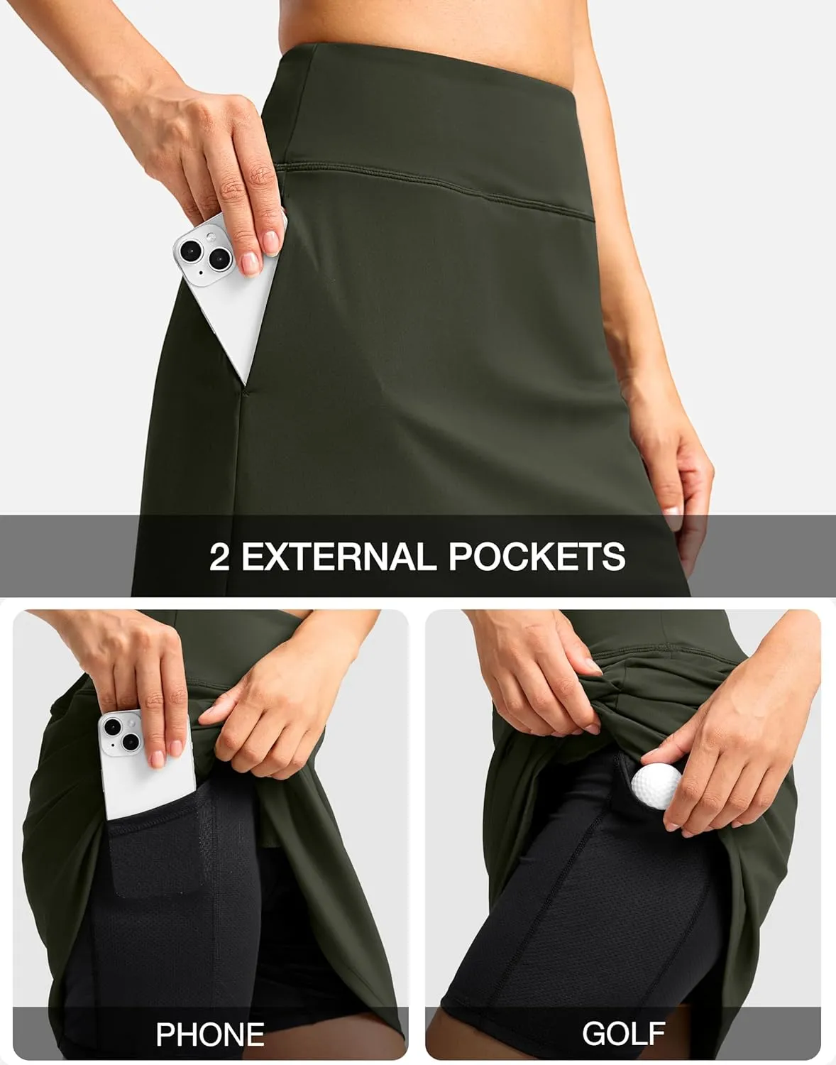 Viodia 18" Skorts for Woman with Pockets High Waisted Golf Tennis Skirts Knee Length Long Skort for Women Dressy Casual