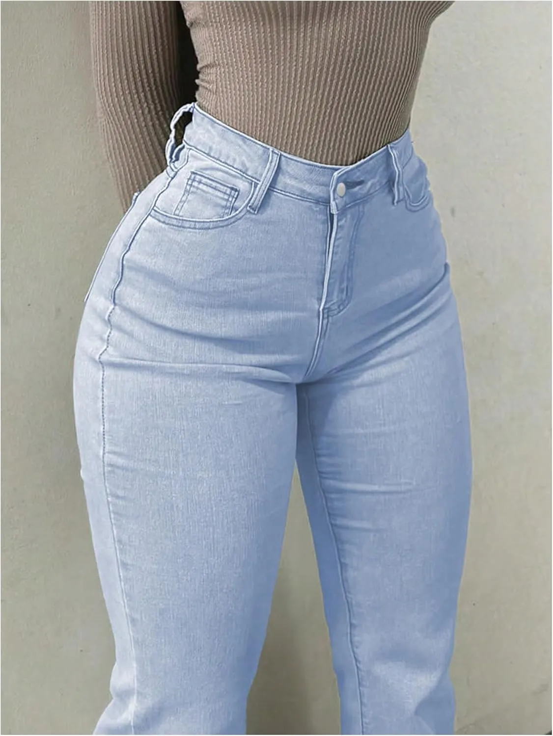 WDIRARA Women's Bowknot Bell Bottom Flare Jeans Stretchy High Waisted Denim Pants