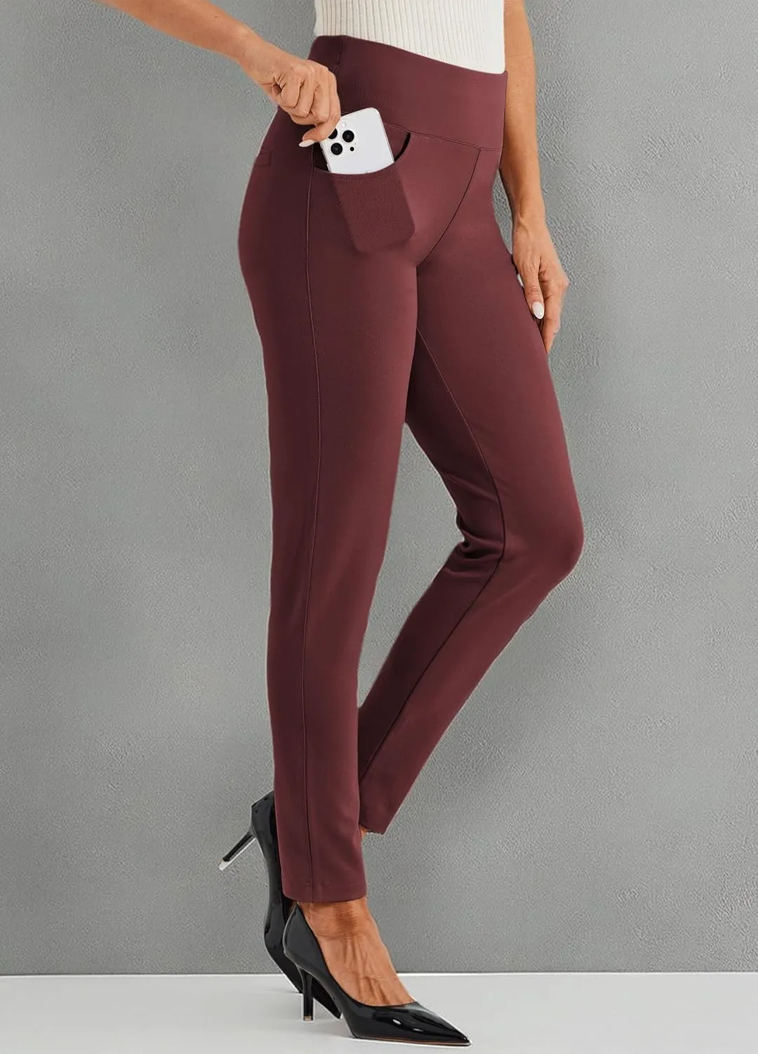 Willit Women's Yoga Dress Pants Skinny Stretch Work Slacks Slim High Waist Casual Pants Petite/Regular 4 Pockets 28"/30"