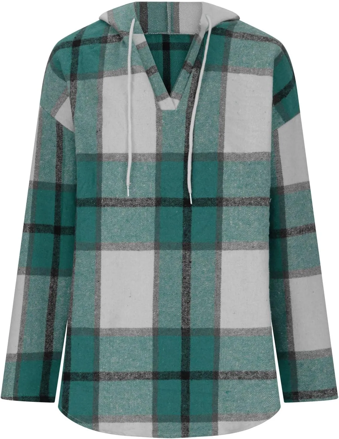 Women 2024 Plaid Hoodies Long Sleeve Drawstring Pullover Hooded Sweatshirts Loose Fit Blouses Tops Fashion Clothes
