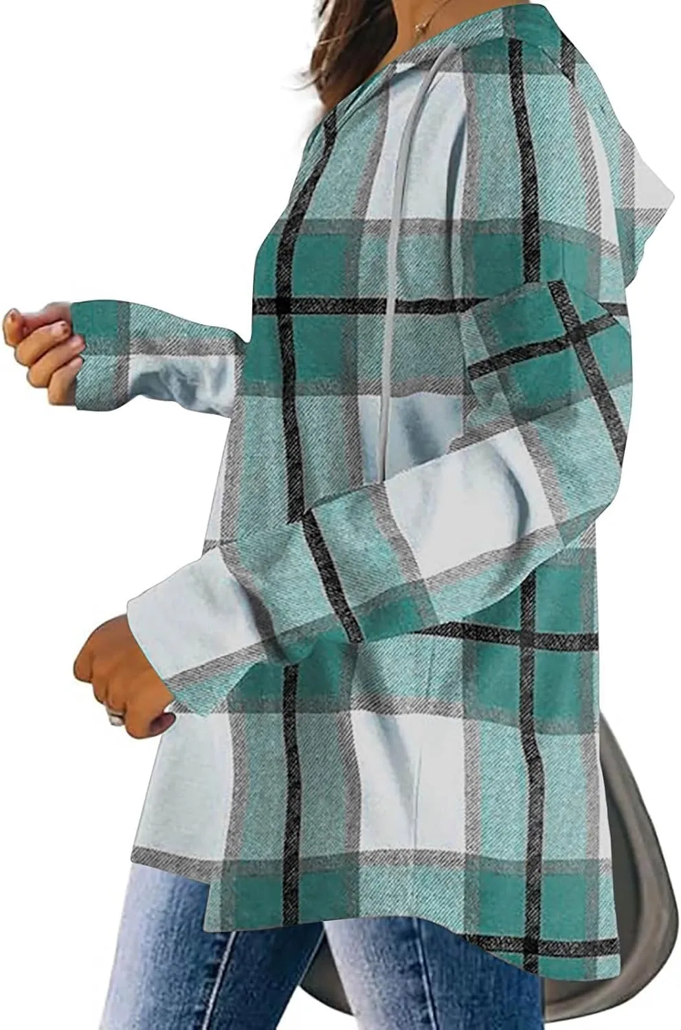 Women 2024 Plaid Hoodies Long Sleeve Drawstring Pullover Hooded Sweatshirts Loose Fit Blouses Tops Fashion Clothes