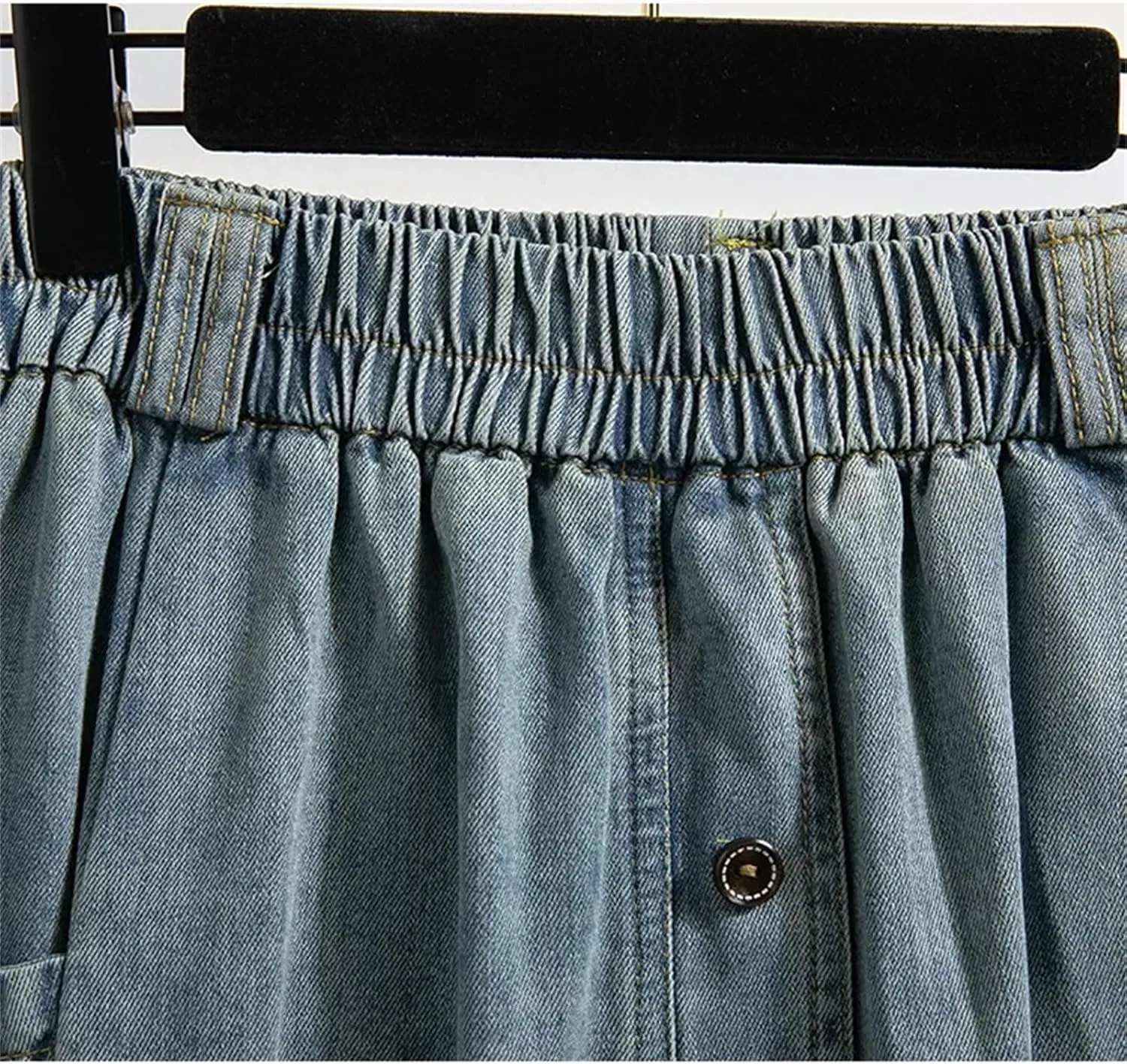 Women Button Front Denim Skirt Summer Casual High Waist A-Line Midi Jean Skirt