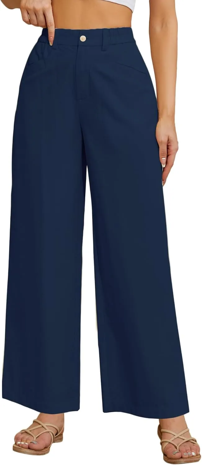 Women Casual Baggy Pants Wide Leg Elastic Waist Comfy Long Trendy Lounge Trousers with Pockets