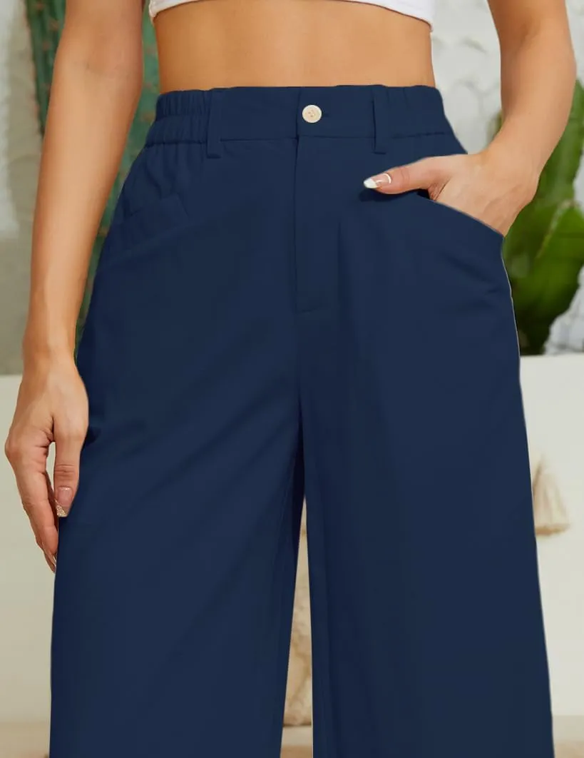 Women Casual Baggy Pants Wide Leg Elastic Waist Comfy Long Trendy Lounge Trousers with Pockets