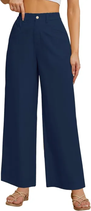 Women Casual Baggy Pants Wide Leg Elastic Waist Comfy Long Trendy Lounge Trousers with Pockets