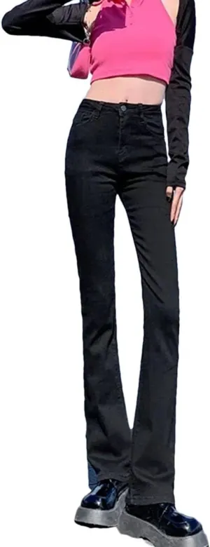 Women Flared Jeans Stretch Skinny Straight Pants Summer Denim Pants Casual Vintage Trousers