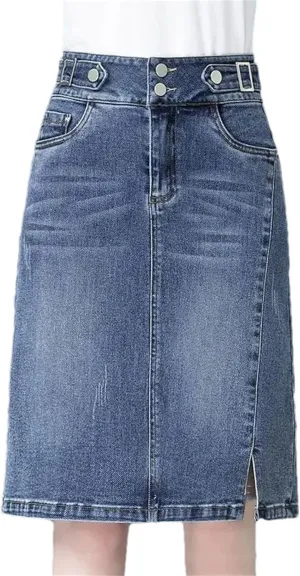 Women High Waist Denim Skirts Spring Summer Midi Straight Slim Streetwear Casual Jean Skirt
