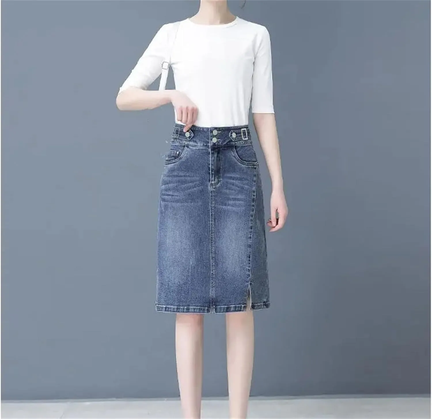 Women High Waist Denim Skirts Spring Summer Midi Straight Slim Streetwear Casual Jean Skirt