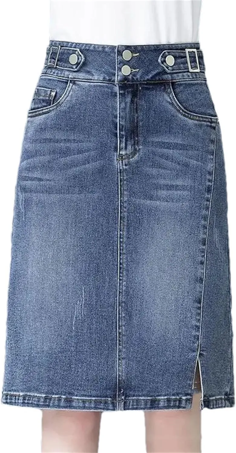 Women High Waist Denim Skirts Spring Summer Midi Straight Slim Streetwear Casual Jean Skirt