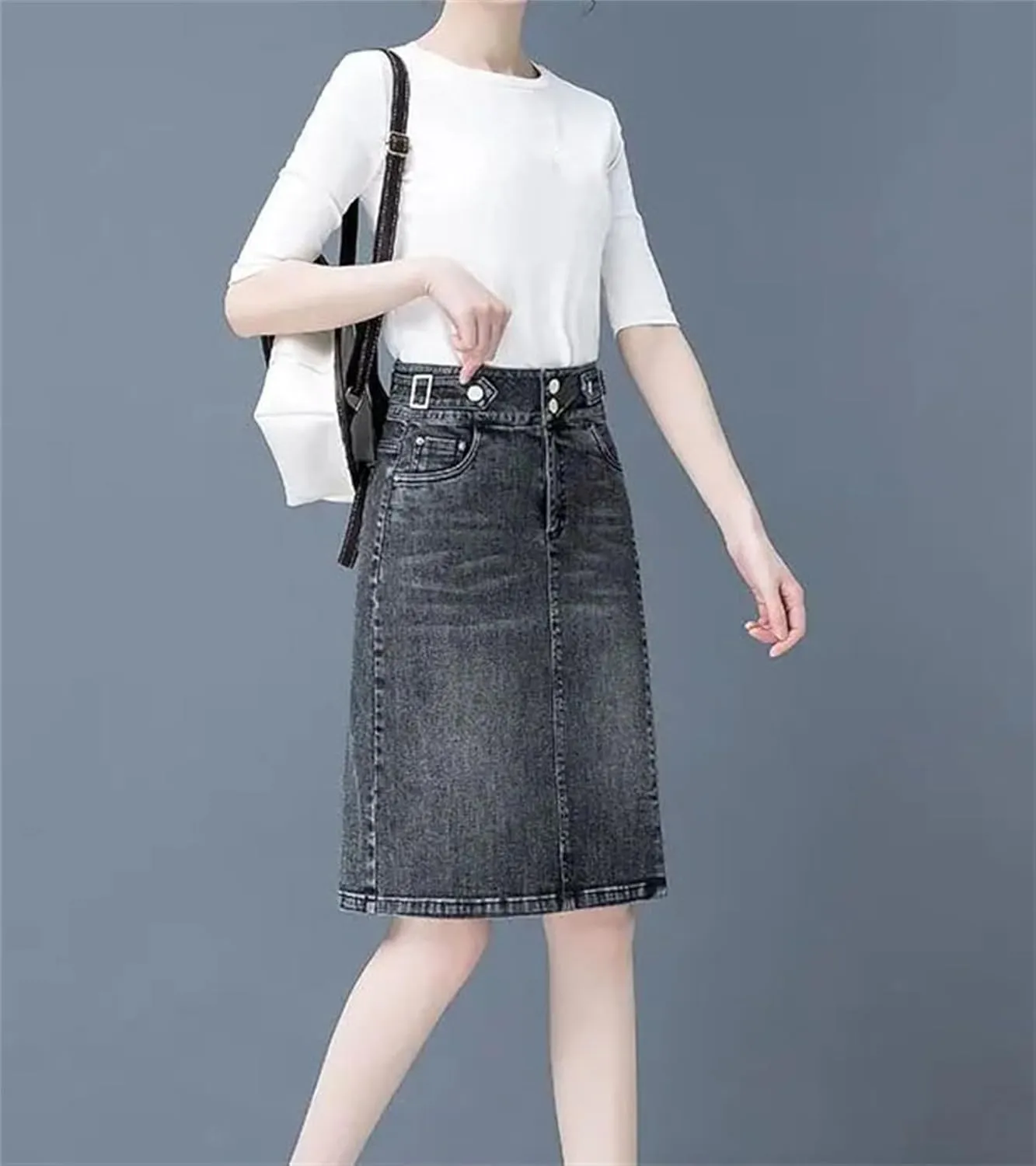Women High Waist Denim Skirts Spring Summer Midi Straight Slim Streetwear Casual Jean Skirt
