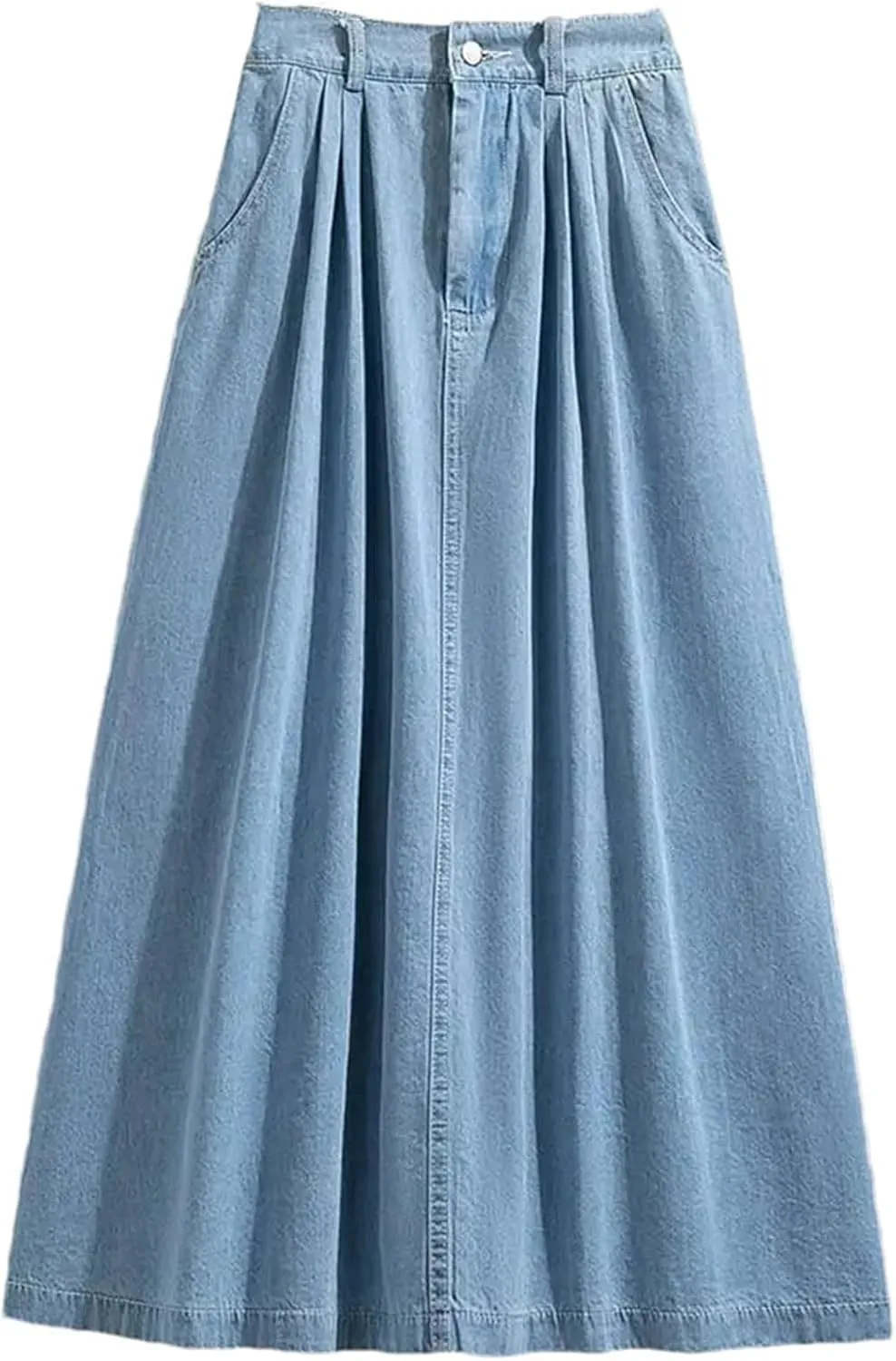 Women High Waist Long Denim Skirt Vintage Solid Casual Jean Skirts