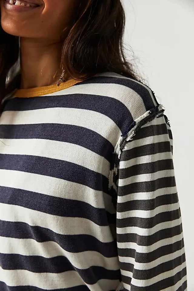 Women Oversized Striped T-Shirt Y2k Color Block Long Sleeve Crewneck Tee Patchwork Loose Fit Going Out Tops Blouse