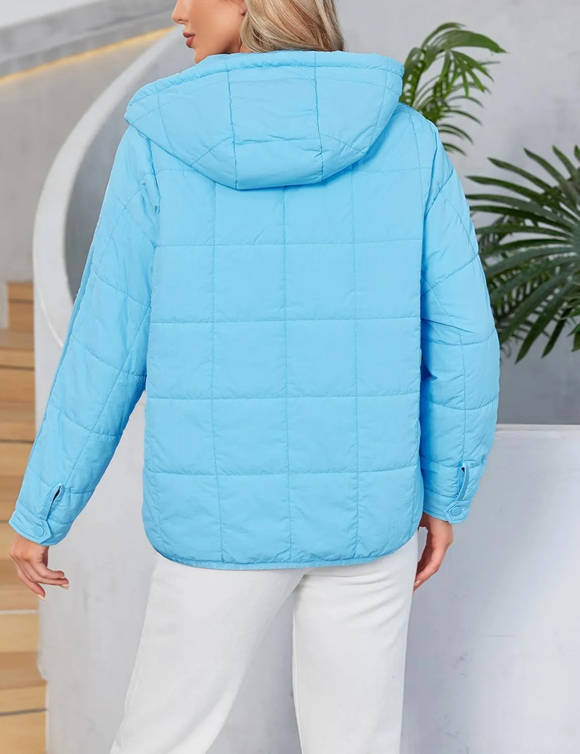 Women Packable Quilted Puffer Jacket Oversized Lightweight Pullover Coats Hooded Puffy Winter Jackets with Pockets