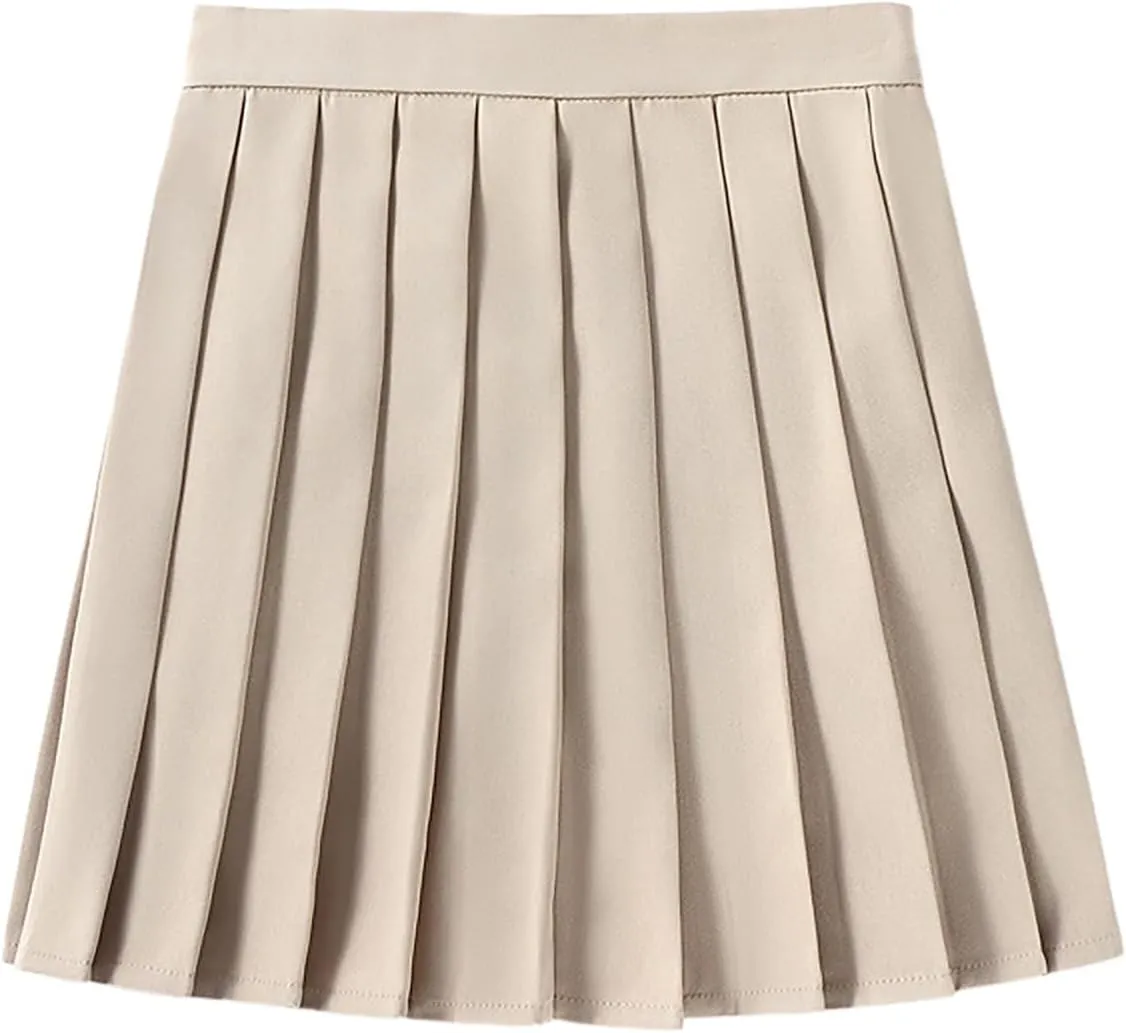 Women Pleated Skirt Preppy Mini School Skirt Solid Color High Waist A Line Short Skirt Party Cheer Skirt Clubwear