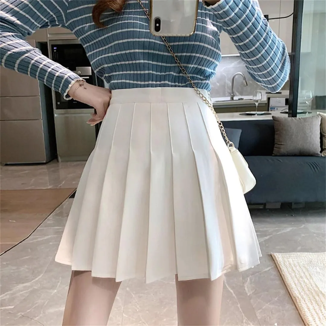 Women Pleated Skirts for Mini Skirt with Shorts Underneath High Waist Preppy