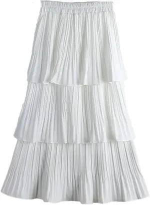 Women Summer Tiered Maxi Tulle Skirt Elegant High Waist Puffy Ruffled Pleated Mesh Long Skirt