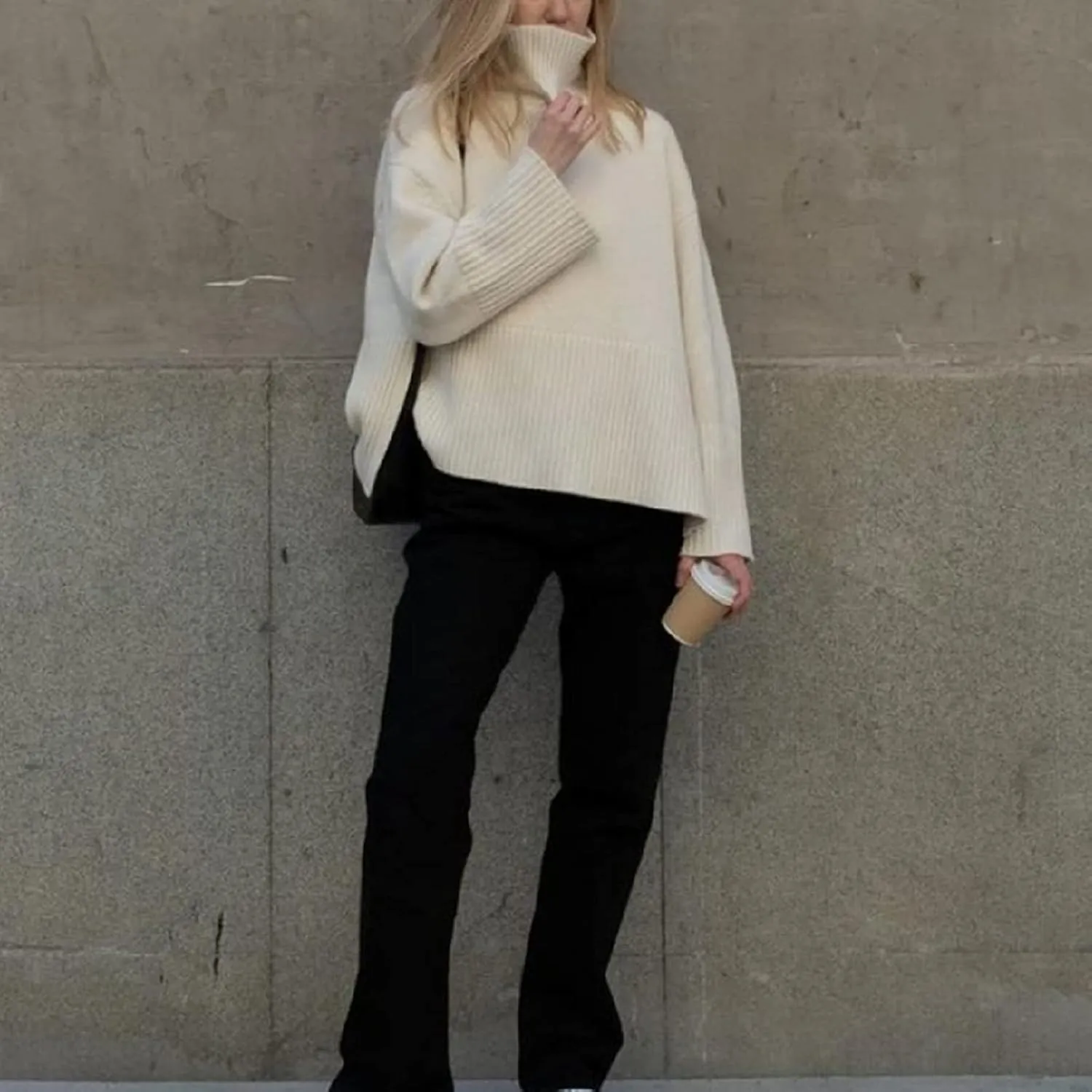 Women Y2K Turtleneck Striped Oversized Sweater Long Sleeve Color Block Poncho Sweater Fall Winter Pullover Jumper Tops