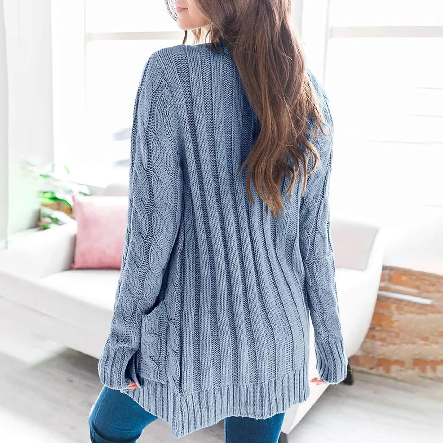 Women's 2023 Fall Open Front Cardigan Sweaters Fashion Button Down Long Sleeve Cable Knit Chunky Outwear Coat