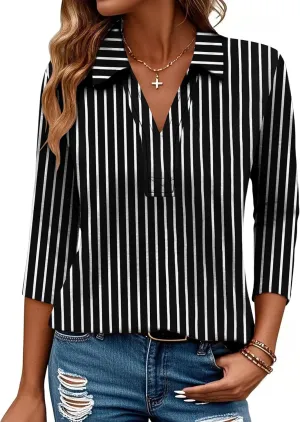 Women's 3/4 Length Sleeve V-Neck Collared Tops Summer Business Casual Work Polo Shirts Fashion Outfits 2025