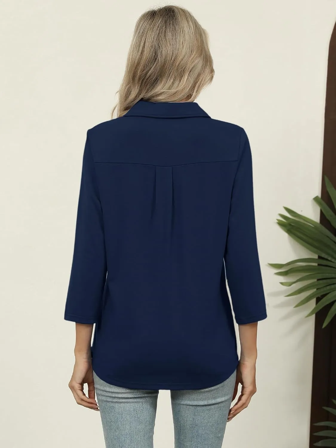 Women's 3/4 Length Sleeve V-Neck Collared Tops Summer Business Casual Work Polo Shirts Fashion Outfits 2025