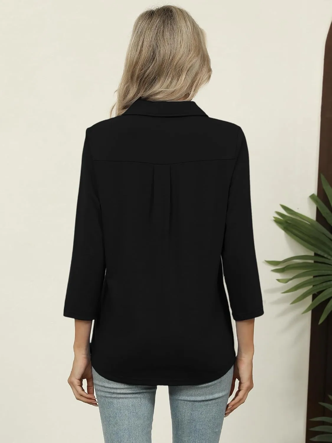 Women's 3/4 Length Sleeve V-Neck Collared Tops Summer Business Casual Work Polo Shirts Fashion Outfits 2025