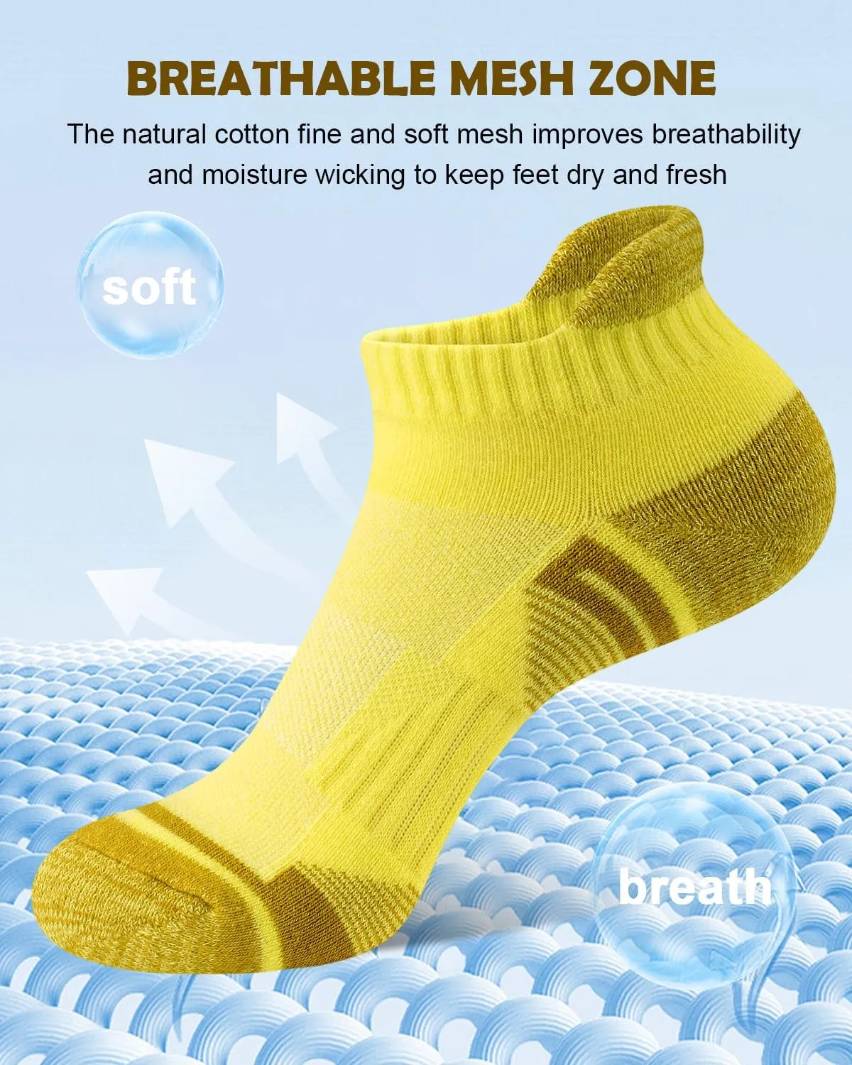 Womens Ankle Running Socks Cushioned Anti-Blister Comfort Athletic Socks (5 Pairs)