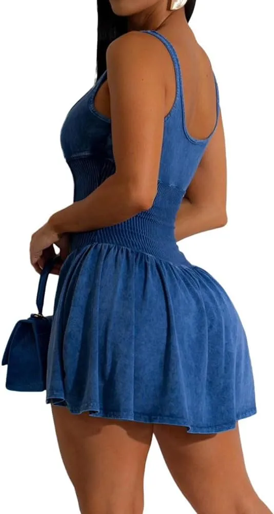 Women's Backless Flare Halter Short Dress Sleeveless A Line Mini Bodycon Dresses