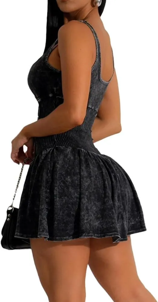 Women's Backless Flare Halter Short Dress Sleeveless A Line Mini Bodycon Y2K Dresses