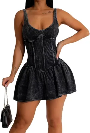 Women's Backless Flare Halter Short Dress Sleeveless A Line Mini Bodycon Y2K Dresses